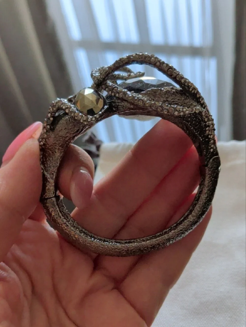 tba Silver-Tone Cuff Bracelet with Smoky Black and Gray Faceted Stones